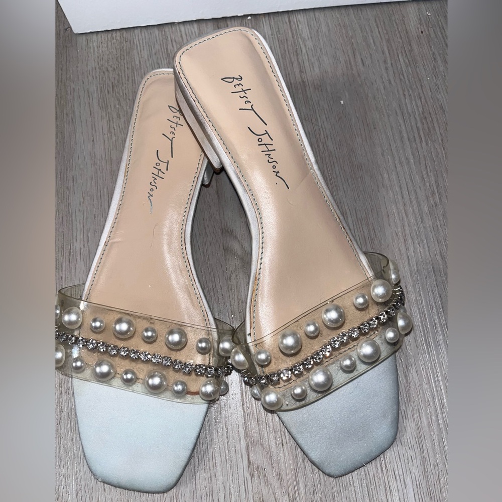 Betsey Johnson Ivory Clear Pearl & Rhinestone Slide Mules